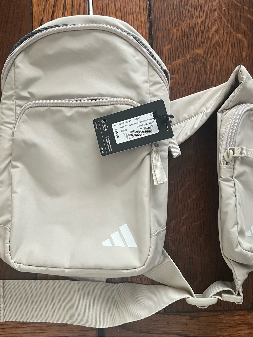adidas Beige Crossbody Sling Bag with Front Zip Pocket